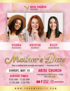 (3-IN-1) Mother's Day Church Service Pink & Gold Bundle design preview