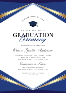 Elegant Blue & Gold Graduation Invitation with Photo Template design preview