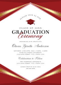 Elegant Red & Gold Graduation Invitation with Photo Template design preview
