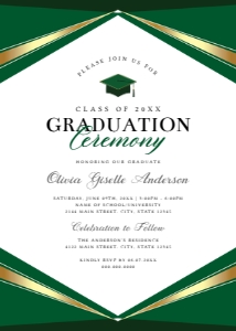 Elegant Green & Gold Graduation Invitation with Photo Template design preview