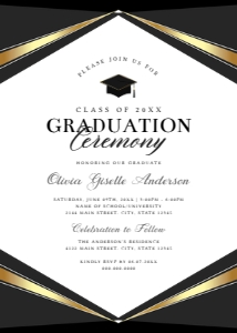 Elegant Black & Gold Graduation Invitation with Photo Template design preview
