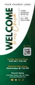 33x80" Modern Green & Orange Welcome To Our Church Banner design preview