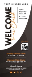 33x80" Modern Black & Orange Welcome To Our Church Banner: 33x80" Modern Black & Orange Welcome To Our Church Banner