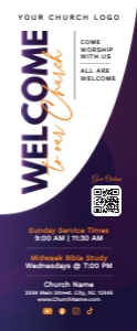 33x80" Modern Purple & Orange Welcome To Our Church Banner design preview