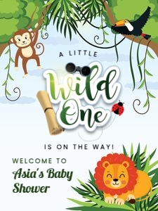 18x24 Wild One Jungle Safari Animals Baby Shower Welcome Sign design preview