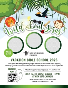 8.5x11 Wild About Jesus Vacation Bible School Church Flyer design preview