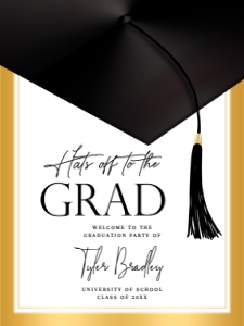 18x24 Hats Off To The Grad Black & Gold Graduation Welcome Sign design preview