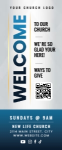 33" x 80" Modern Blue & Gold Church Welcome Banner design preview