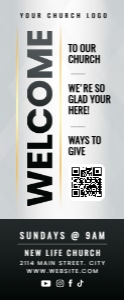 33" x 80" Modern Black & Gold Church Welcome Banner design preview