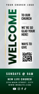33" x 80" Modern Green & Gold Church Welcome Banner design preview