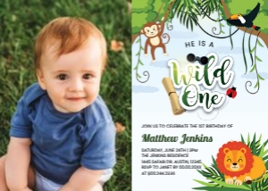 5x7 Wild One Safari Animal Birthday Party Invitation design preview