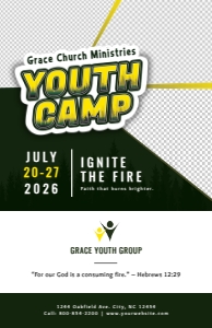 5.5 x 8.5 Modern Youth Ministry Camp Program Booklet Template (8-Page): Modern Youth Ministry Camp Program Booklet Template