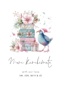 5 x 7" Pūkeko Bird in Christmas hat Meri Kirihimete: CH-33 New Zealand Christmas Card Bundle