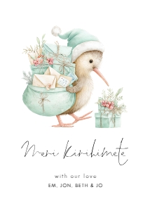 5 x 7" Kiwi and gifts card Meri Kirihimete: CH-33 New Zealand Christmas Card Bundle