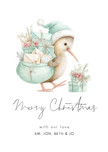 5 x 7" Kiwi and Gifts card Merry Christmas: CH-33 New Zealand Christmas Card Bundle
