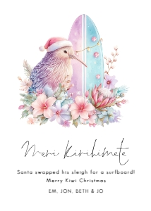 5 x 7" kiwi and surf board card Meri Kirihimete: CH-33 New Zealand Christmas Card Bundle