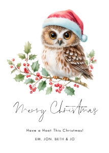 5 x 7" morepork (ruru owl) card Merry Christmas: CH-33 New Zealand Christmas Card Bundle