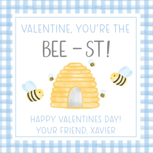 Valentine Bee Tag 2024 - Blue Gingham Bee-St: Valentine Bee Tag 2024 - Blue Gingham Bee-St