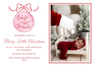 Christmas Card 2023 - Pink Baby's First Christmas  7 x 5 in: Christmas Card 2023 - Pink Baby's First Christmas 7 x 5 in