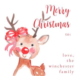 Christmas Gift Tag - Girl Reindeer  3 x 3 in: Christmas Gift Tag - Girl Reindeer 3 x 3 in