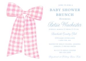 Baby Shower Invitation Large Pink Gingham Bow: Baby Shower Invitation Large Pink Gingham Bow