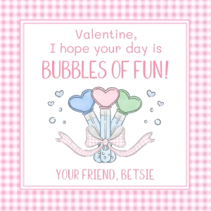 Valentine Tag 2024 - Gingham Triple Heart Bubble Wands design preview
