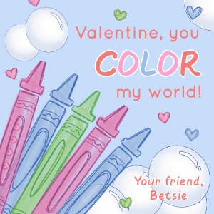 Valentine Tag - Bath Crayons - Blue Background: Valentine Tag - Bath Crayons - Blue Background