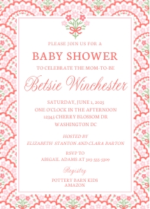 Baby Shower Invitation 2025 - Floral Bow Scallop: Baby Shower Invitation 2025 - Floral Bow Scallop