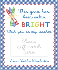 Crayon Gift Card Holder Tag  4.75 x 5.75 in: Crayon Teacher Appreciation Gift Card Holder