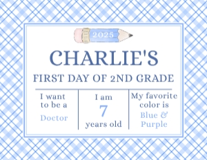 Back to School Sign - Pencil Blue Plaid - Milestone Questions: Back to School Sign - Pencil Blue Plaid - Milestone Questions
