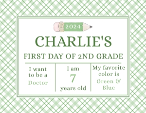 Back to School Sign - Pencil Green Plaid - Milestone Questions: Back to School Sign - Pencil Green Plaid - Milestone Questions