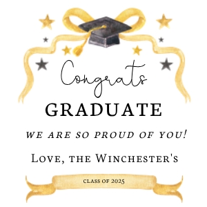 Graduation Tag - Black and Gold - LH: Graduation Gift Tag - Black and Gold