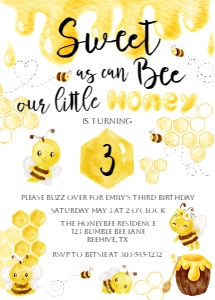 Sweet As Can Bee Birthday Invitation 5x7": Sweet As Can Bee Birthday Invitation