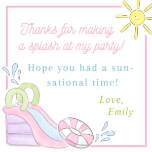 Pool Birthday Party Gift Favor 3x3": Pool Birthday Party Gift Favor 3x3"