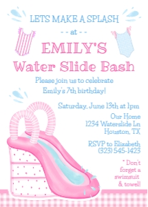 Birthday Invitation - Pink Waterslide  5 x 7 in: Birthday Invitation - Pink Waterslide 5 x 7 in