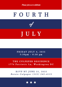 Red White & Blue Invite 5x7: Classic 4th of July Invitation – Red, White & Blue Printable