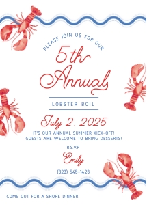 Lobster Boil Invitation 5x7 - EFD: Lobster Boil Red - Invitation 5x7 - EFD