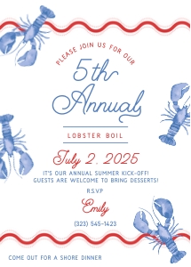 Lobster Boil Blue - Invitation 5x7 - EFD: Lobster Boil Blue - Invitation 5x7 - EFD