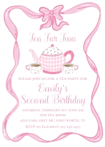 Tea for Two Birthday Party Invite 5x7: Tea for Two Birthday Party Invite 5x7