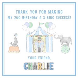 Circus party favor Blue  3x3: Circus Birthday Favor Tag – 3x3" Printable | Blue Carnival Theme