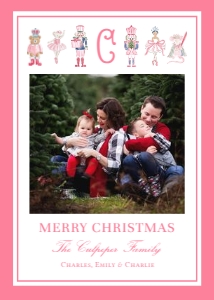 Christmas Photo Card - Pink and Blue Nutcracker - Dark Pink design preview
