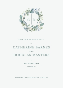 Eucalyptus Elegance - Crest - Wedding Save the Date - 5x7: Eucalyptus Elegance - Wreath - Wedding Save the Date