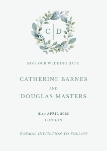 Eucalyptus Elegance - Crest - Wedding Save the Date - Small - A6: Eucalyptus Elegance - Wreath - Wedding Save the Date