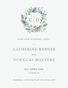 Eucalyptus Elegance -  Crest - Wedding Save the Date - VistaPrint - 4 x 5.5" / 10.7 x 13.9cm: Eucalyptus Elegance - Wreath - Wedding Save the Date