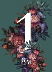 Baroque Peony - Wedding Table Number - 5x7": Baroque Peony - Wedding Table Number