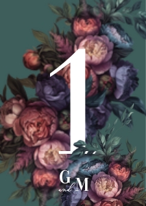 Baroque Peony - Wedding Table Number - Small A6: Baroque Peony - Wedding Table Number