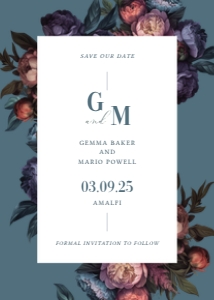Nocturne Garden - 5x7 Save the Date - Classic: Baroque Peony - Floral Peony Wedding Save the Date Card Template