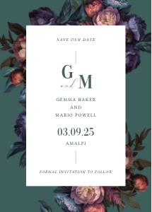 Baroque Peony - Floral Peony Wedding Save the Date Card Template design preview