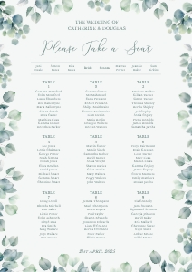 Eucalyptus Elegance - Table Plan - A1 59.4 x 84.1 cm: Eucalyptus Elegance - Seating Chart