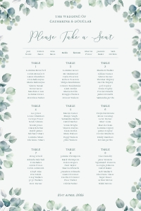 Eucalyptus Elegance - Table Plan - 24 x 36 in: Eucalyptus Elegance - Seating Chart